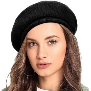 Black Cashmere Wool Blend Beret